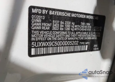2013 BMW X3 xDrive28I from USA, damaged, VIN 5UXWX9C50D0D05202